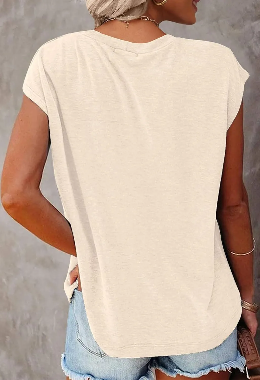 MEROKEETY Women's Casual Cap Sleeve T Shirts Basic Summer Tops Loose Solid Color Blouse