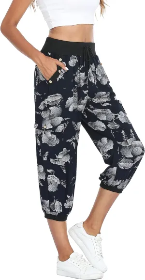 MISS MOLY Women's Cargo Capris Travel Pants Button Decor Summer Loose Harem Sweatpants Stylish Soft with Pockets