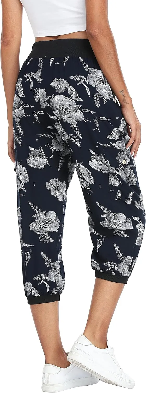 MISS MOLY Women's Cargo Capris Travel Pants Button Decor Summer Loose Harem Sweatpants Stylish Soft with Pockets
