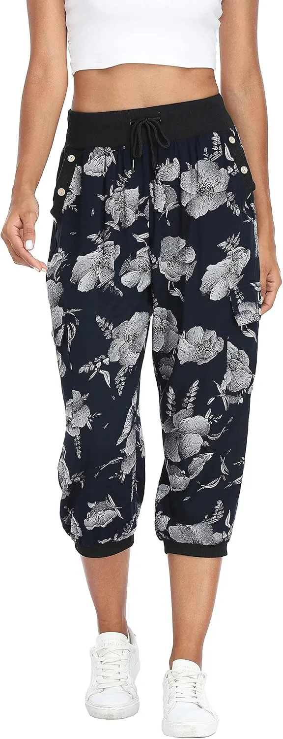 MISS MOLY Women's Cargo Capris Travel Pants Button Decor Summer Loose Harem Sweatpants Stylish Soft with Pockets