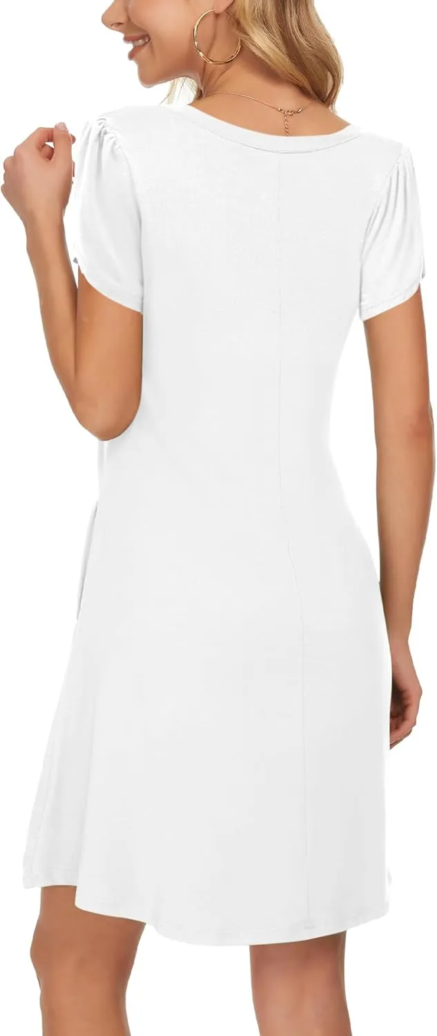 MOLERANI Summer Dresses for Women 2024 Casual T Shirt Crewneck Petal Sleeve Swing Vacation Dress with Pockets