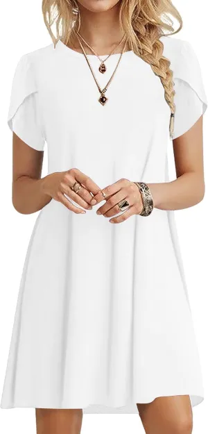 MOLERANI Summer Dresses for Women 2024 Casual T Shirt Crewneck Petal Sleeve Swing Vacation Dress with Pockets