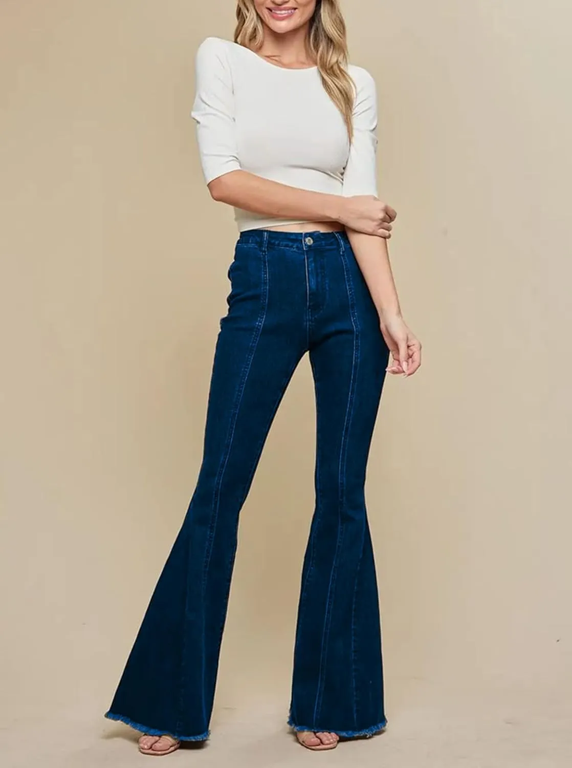 Mxiqqpltky Star Patchwork Bell Bottom Jeans for Women Mid Waist Bootcut Flare Jeans Stretch Straight Leg Skinny Denim Pants