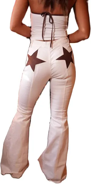 Mxiqqpltky Star Patchwork Bell Bottom Jeans for Women Mid Waist Bootcut Flare Jeans Stretch Straight Leg Skinny Denim Pants