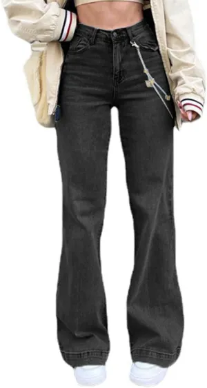 Mxiqqpltky Women's Bootcut Flare Jeans Mid Waist Stretch Straight Leg Skinny Bell Bottom Boyfriend Denim Pants Y2K Streetwear