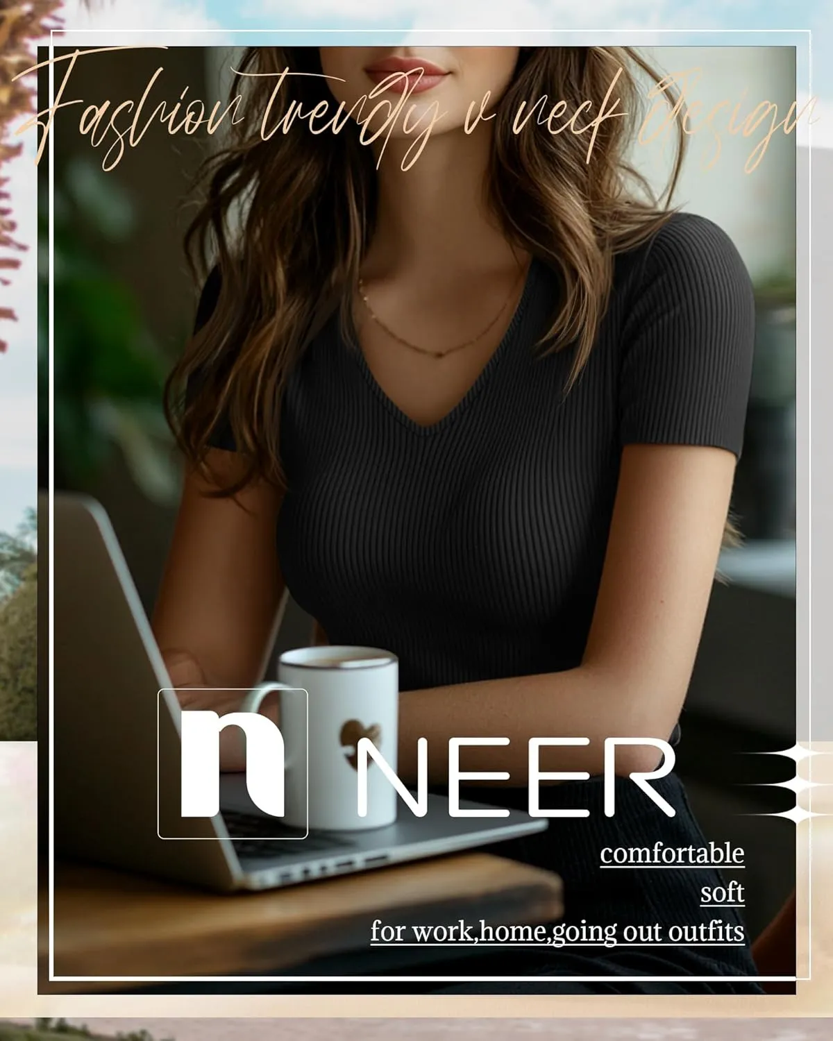 Neer 4 Pack Women's Cotton V Neck T-Shirts Short Sleeve Ribbed Slim Fit Tops Ladies' Casual Summer Basic Tee Multipack