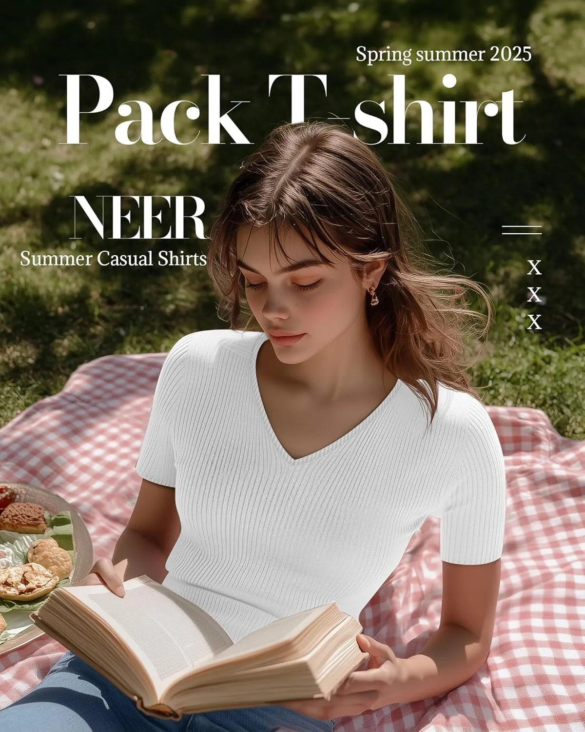 Neer 4 Pack Women's Cotton V Neck T-Shirts Short Sleeve Ribbed Slim Fit Tops Ladies' Casual Summer Basic Tee Multipack