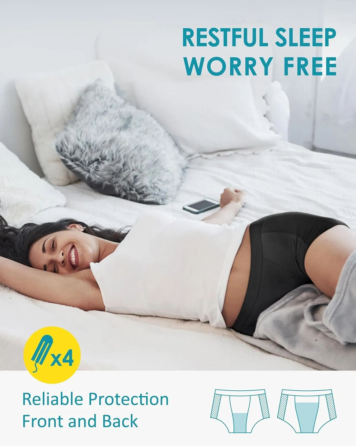 Neione Women Period Underwear Heavy Flow Cotton High-Waisted Sleep Boyshort Menstrual Panties Holds 4 Tampons