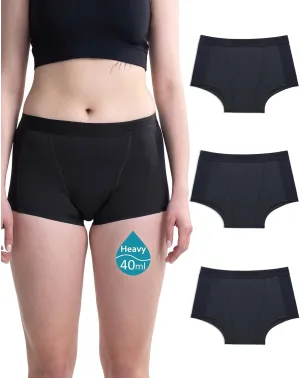 Neione Women Period Underwear Heavy Flow Cotton High-Waisted Sleep Boyshort Menstrual Panties Holds 4 Tampons