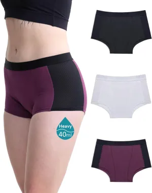Neione Women Period Underwear Heavy Flow Cotton High-Waisted Sleep Boyshort Menstrual Panties Holds 4 Tampons
