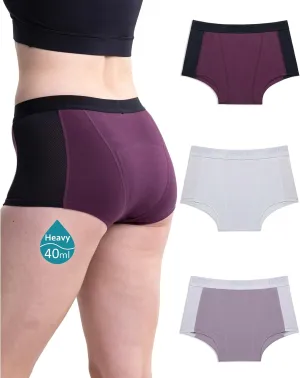 Neione Women Period Underwear Heavy Flow Cotton High-Waisted Sleep Boyshort Menstrual Panties Holds 4 Tampons
