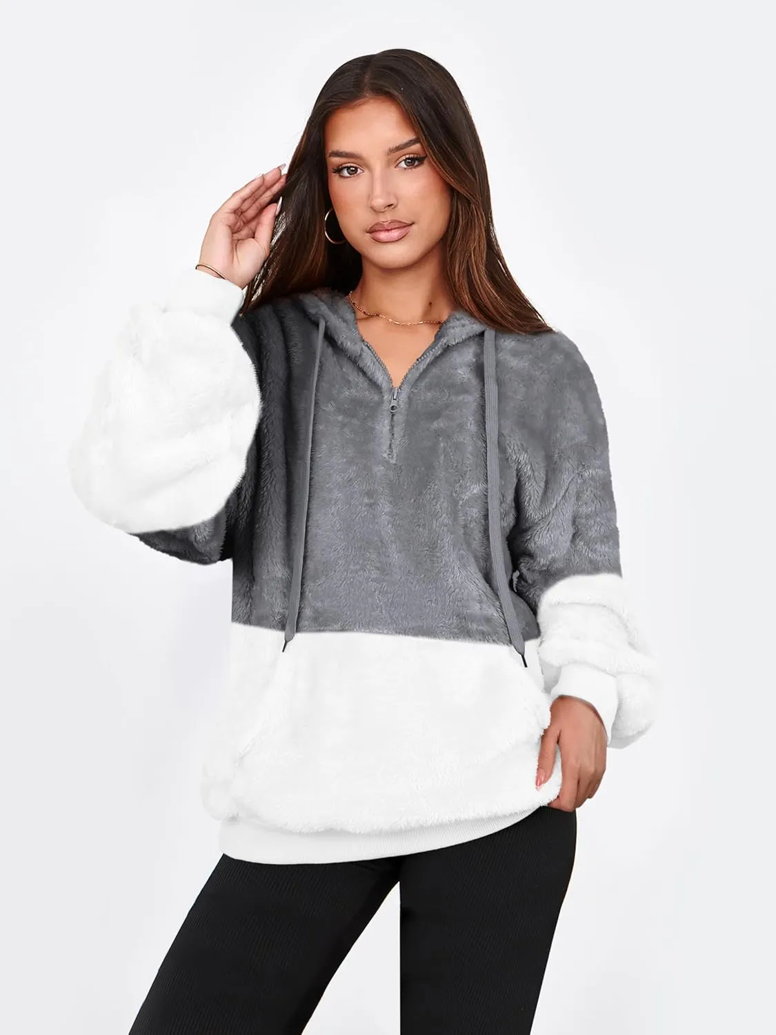 NIeyook Sherpa Fleece Hoodies for Women Fuzzy Oversized Zip up Hoodie with Pockets Casual Pullover Hooded Sweatshirt