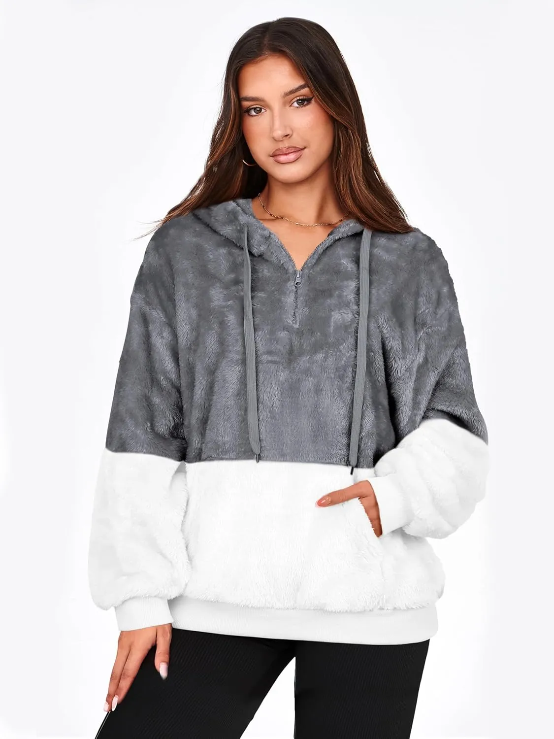 NIeyook Sherpa Fleece Hoodies for Women Fuzzy Oversized Zip up Hoodie with Pockets Casual Pullover Hooded Sweatshirt