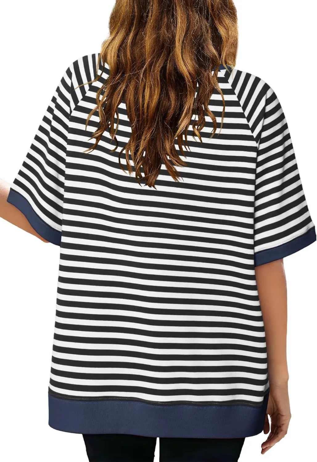 Nirovien Womens Striped Short Sleeve Tshirt Oversized Crewneck Shirt Color Block Tee Shirts Summer Tunic Tops