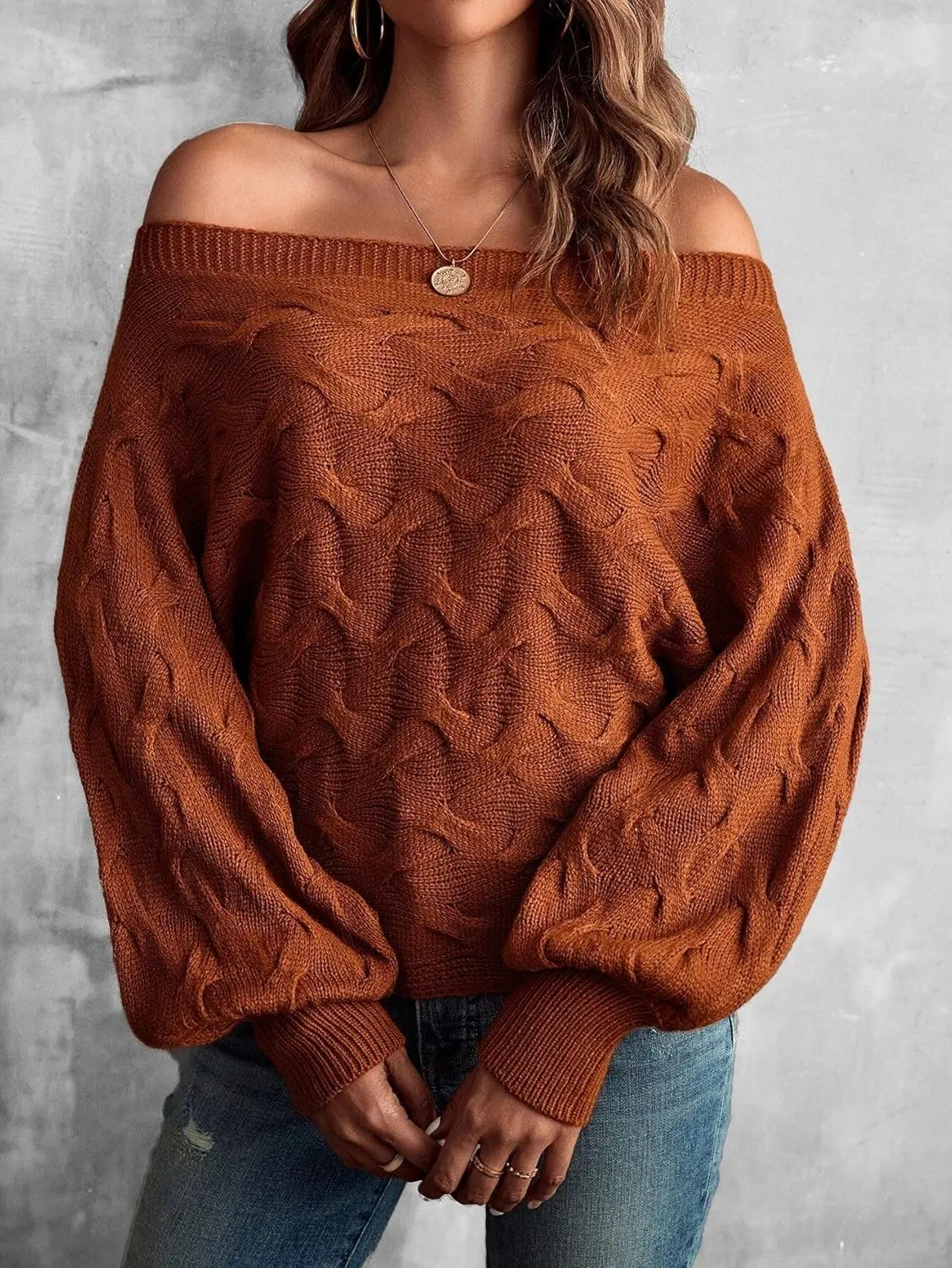 Off The Shoulder Tops for Women，Womens Batwing Sweater,Pullover,Knit Sweater for Women,Going Out Tops,Fall Sweater for Women