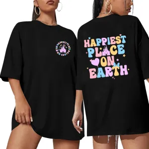 Oversized Magical Shirts for Women Happiest Place On Earth Tshirts Cute Graphic Tees Summer Family Casual Tops