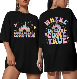 Oversized Magical Shirts for Women Happiest Place On Earth Tshirts Cute Graphic Tees Summer Family Casual Tops