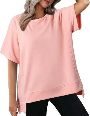 Oversized T Shirts for Women Crewneck Short Sleeve Casual Loose Summer Tops Lightweight High Low Blouse Tee Tops