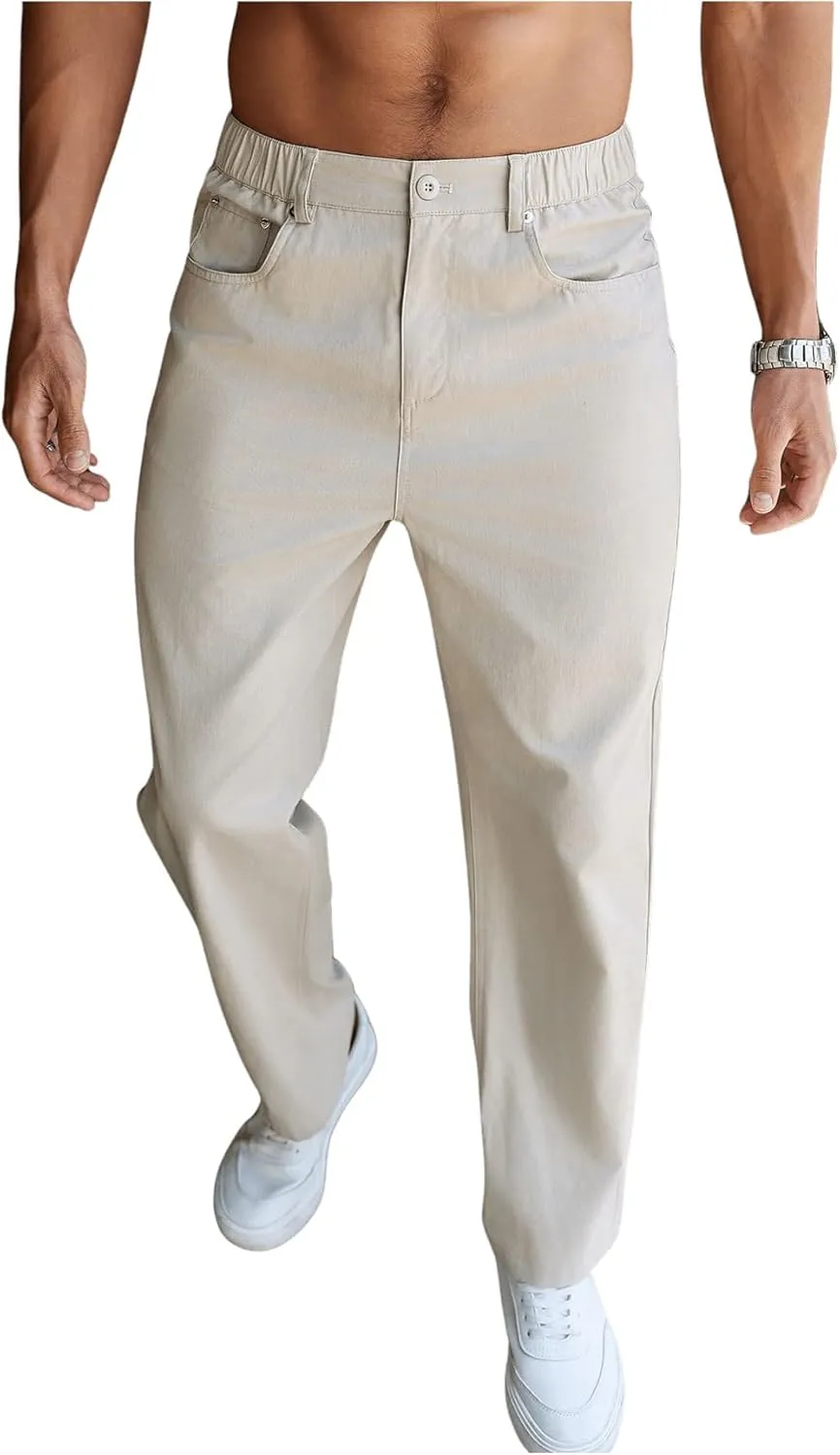 OYOANGLE Men's Straight Leg Pants Casual Flat Front Dress Pants Work Business Casual Slack Trousers