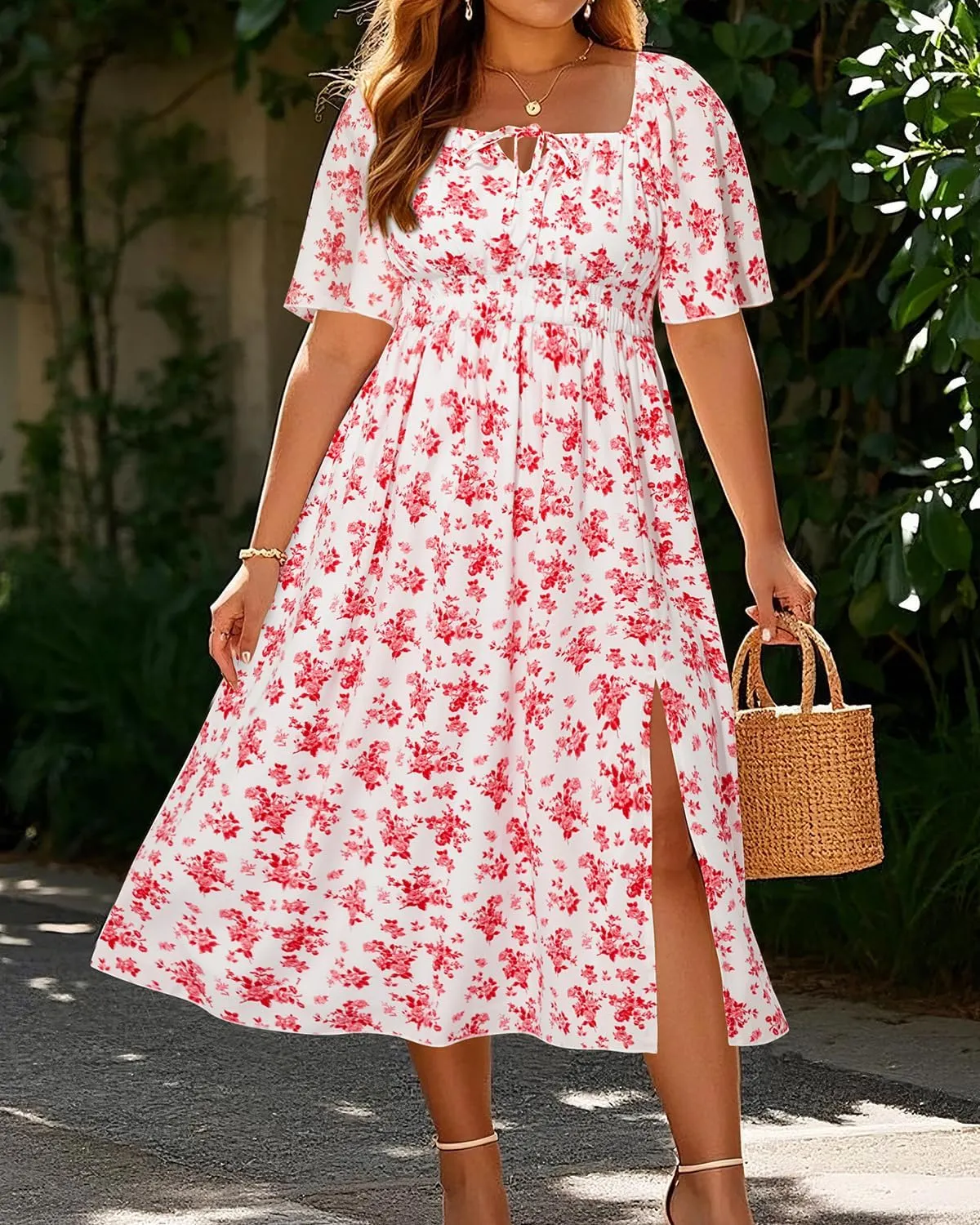 Plus Size Summer Dress 2025 - Milkmaid Sundress Boho Floral Casual Beach Wedding Midi Dresses