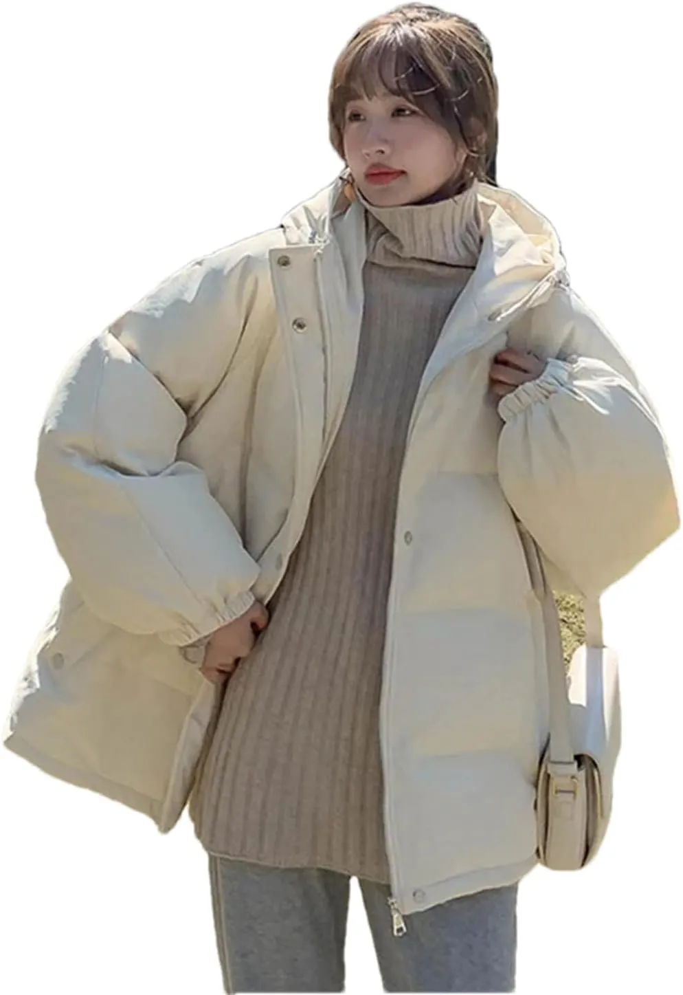 Pulcykp Women Down Parka Jacket Hooded Winter Thickening Warm Duck Down Puffer Coat Outwear