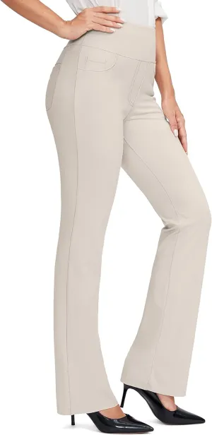 Rammus Womens High Waist Yoga Dress Pants with Pockets Stretch Work Pants for Women Bootcut Leg Slacks for Office Casual