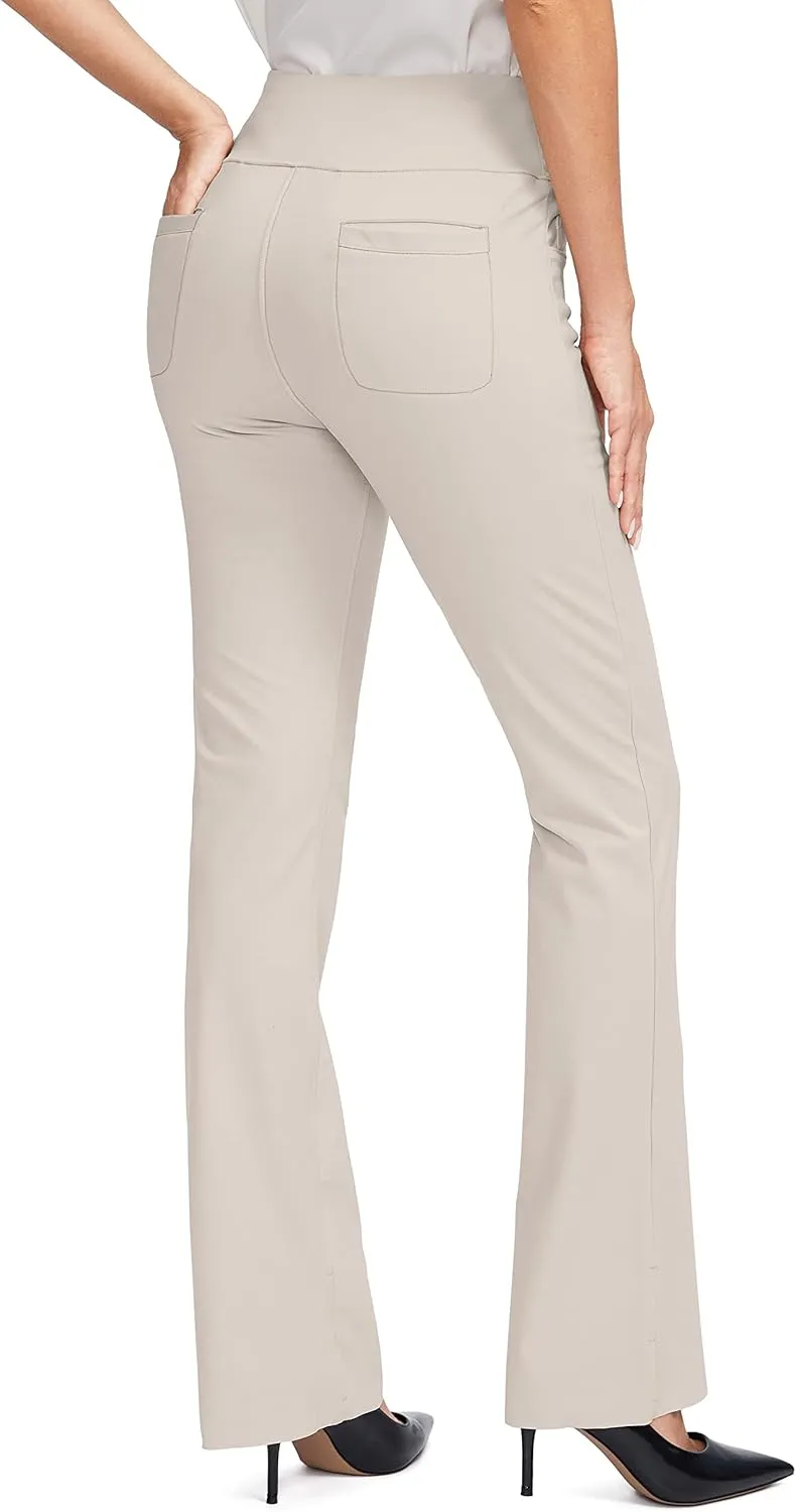 Rammus Womens High Waist Yoga Dress Pants with Pockets Stretch Work Pants for Women Bootcut Leg Slacks for Office Casual