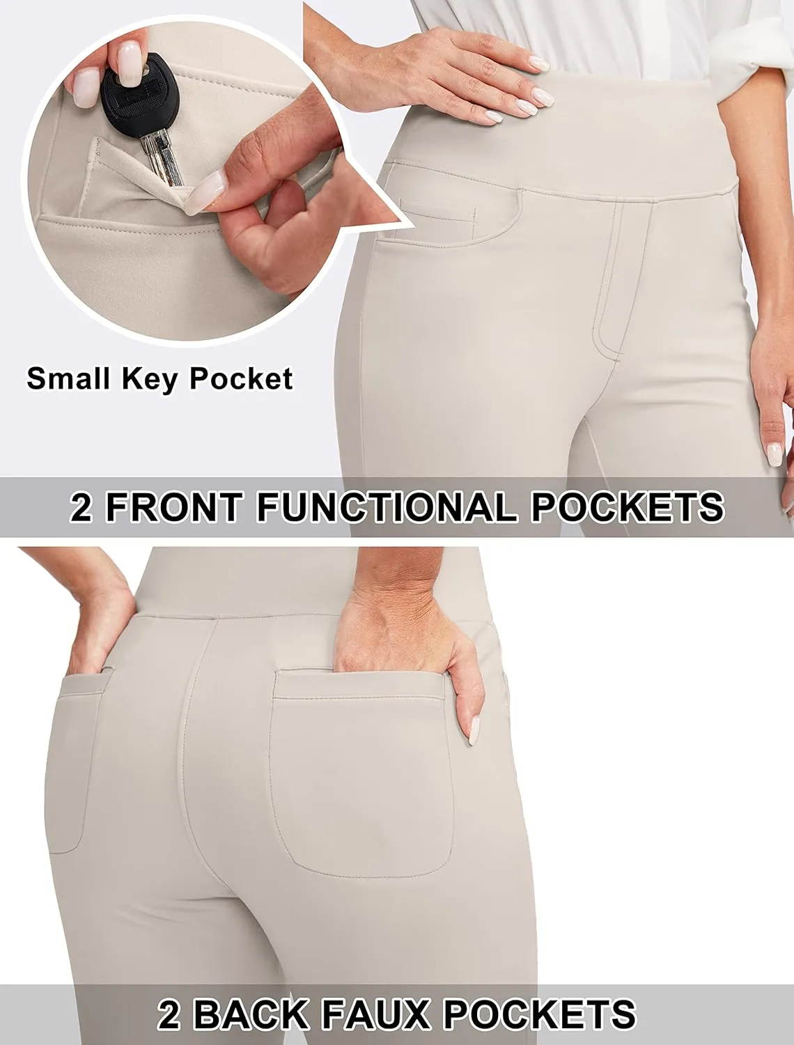 Rammus Womens High Waist Yoga Dress Pants with Pockets Stretch Work Pants for Women Bootcut Leg Slacks for Office Casual