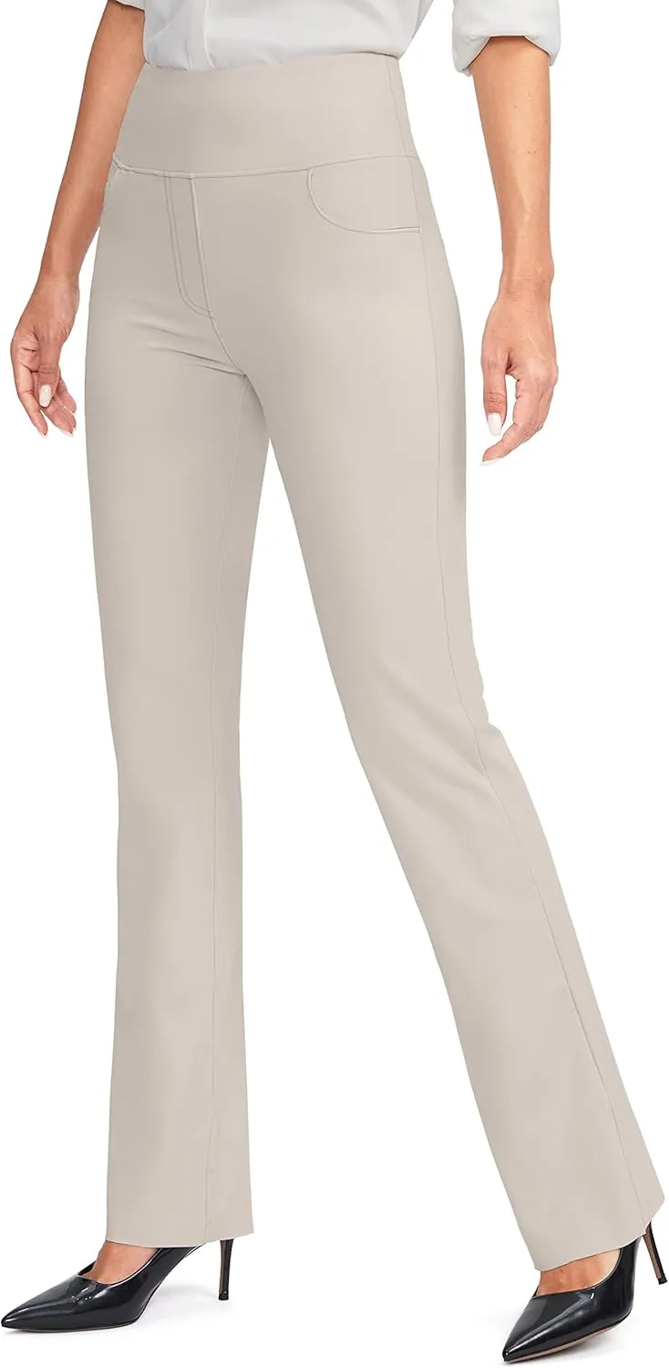 Rammus Womens High Waist Yoga Dress Pants with Pockets Stretch Work Pants for Women Bootcut Leg Slacks for Office Casual