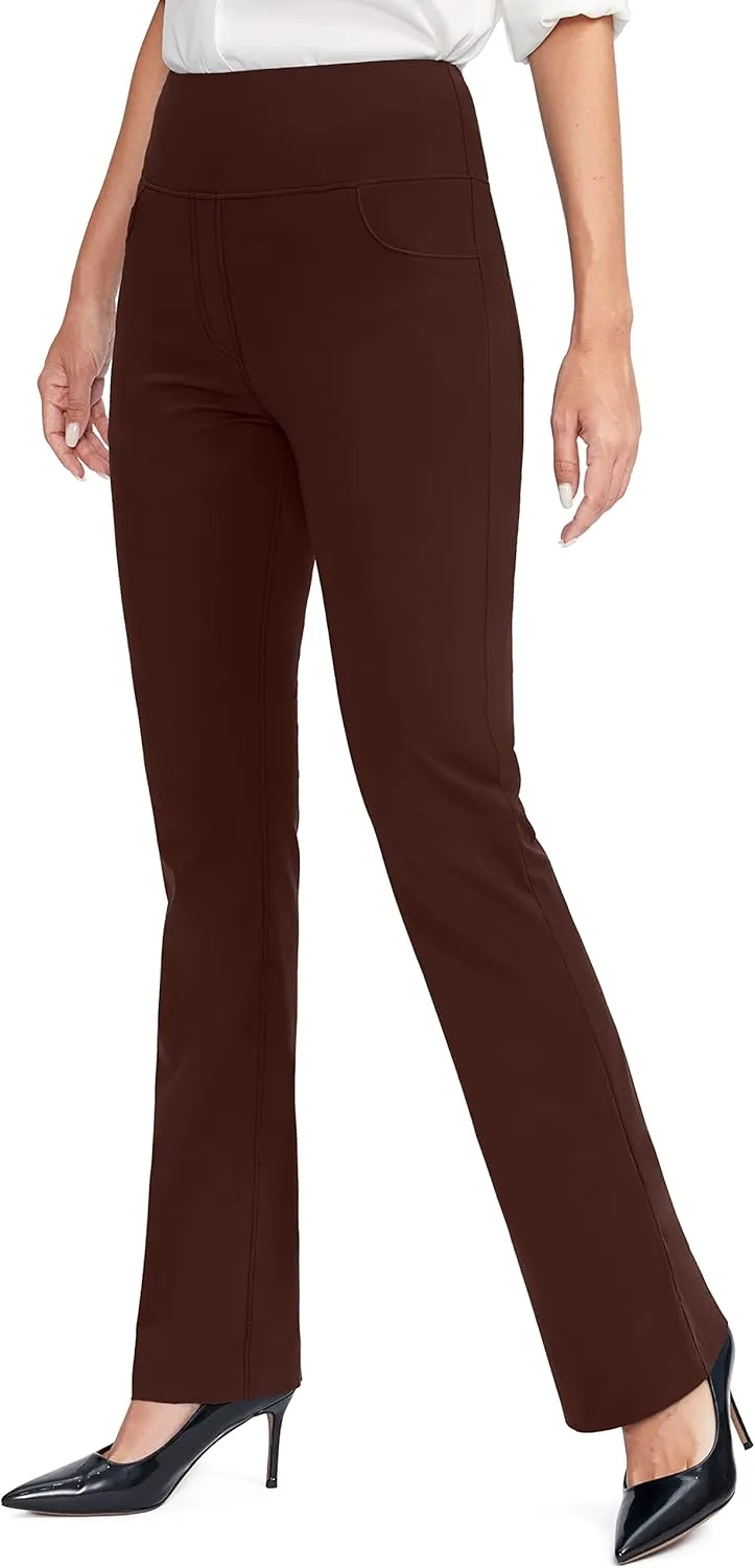Rammus Womens High Waist Yoga Dress Pants with Pockets Stretch Work Pants for Women Bootcut Leg Slacks for Office Casual