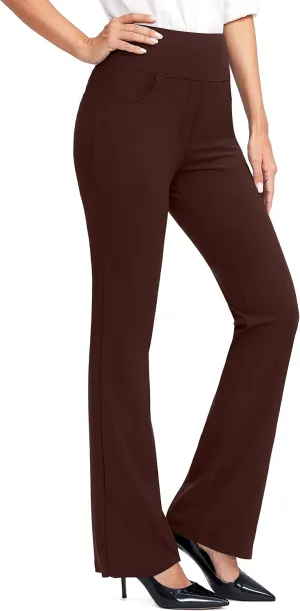 Rammus Womens High Waist Yoga Dress Pants with Pockets Stretch Work Pants for Women Bootcut Leg Slacks for Office Casual