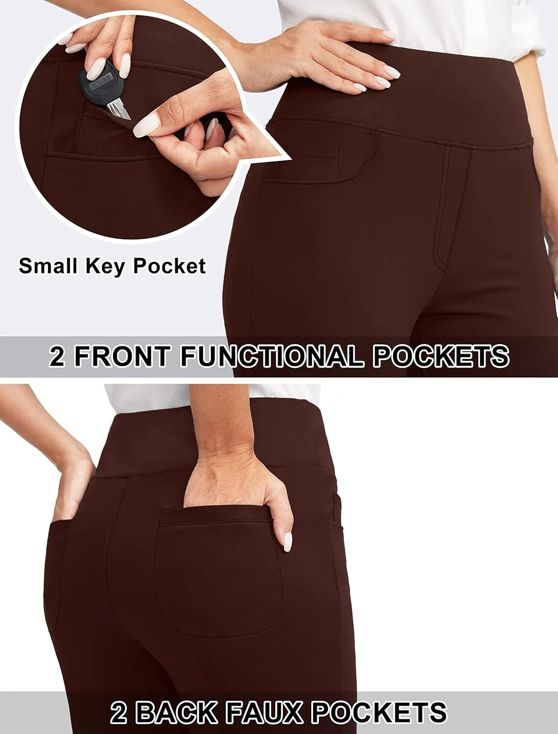 Rammus Womens High Waist Yoga Dress Pants with Pockets Stretch Work Pants for Women Bootcut Leg Slacks for Office Casual