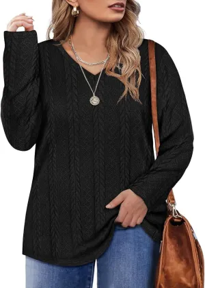 RITERA Plus Size Sweaters for Women Long Sleeve V Neck Cable Sweatershirts Fall Pullover Knitted Tops Oversize XL-5XL 14W-28W