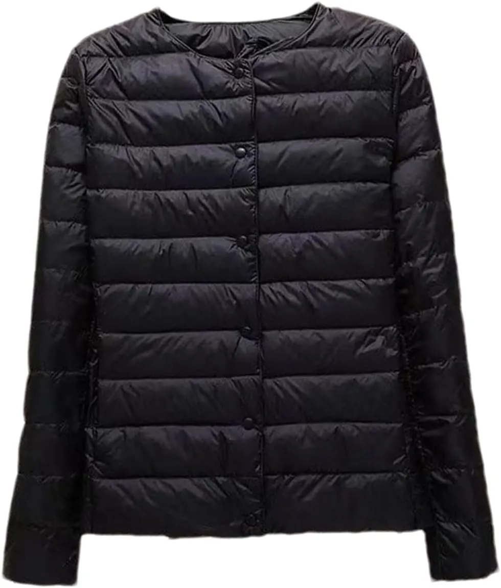 SaoBiiu Women Down Coat Ultralight Collarless Duck Down Jacket Portable Female Padded Parkas Puffer Overcoat