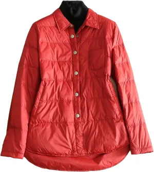 SaoBiiu Women Ultra Light Down Short Jacket Vintage Puffer Parkas Shirt Collar Coat Irregular Loose Outwear