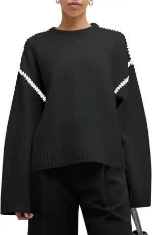 Saodimallsu Womens Sweaters Crewneck Long Sleeve Fall Chunky Knit Sweater Color Block Slouchy Loose Pullover Jumper Tops