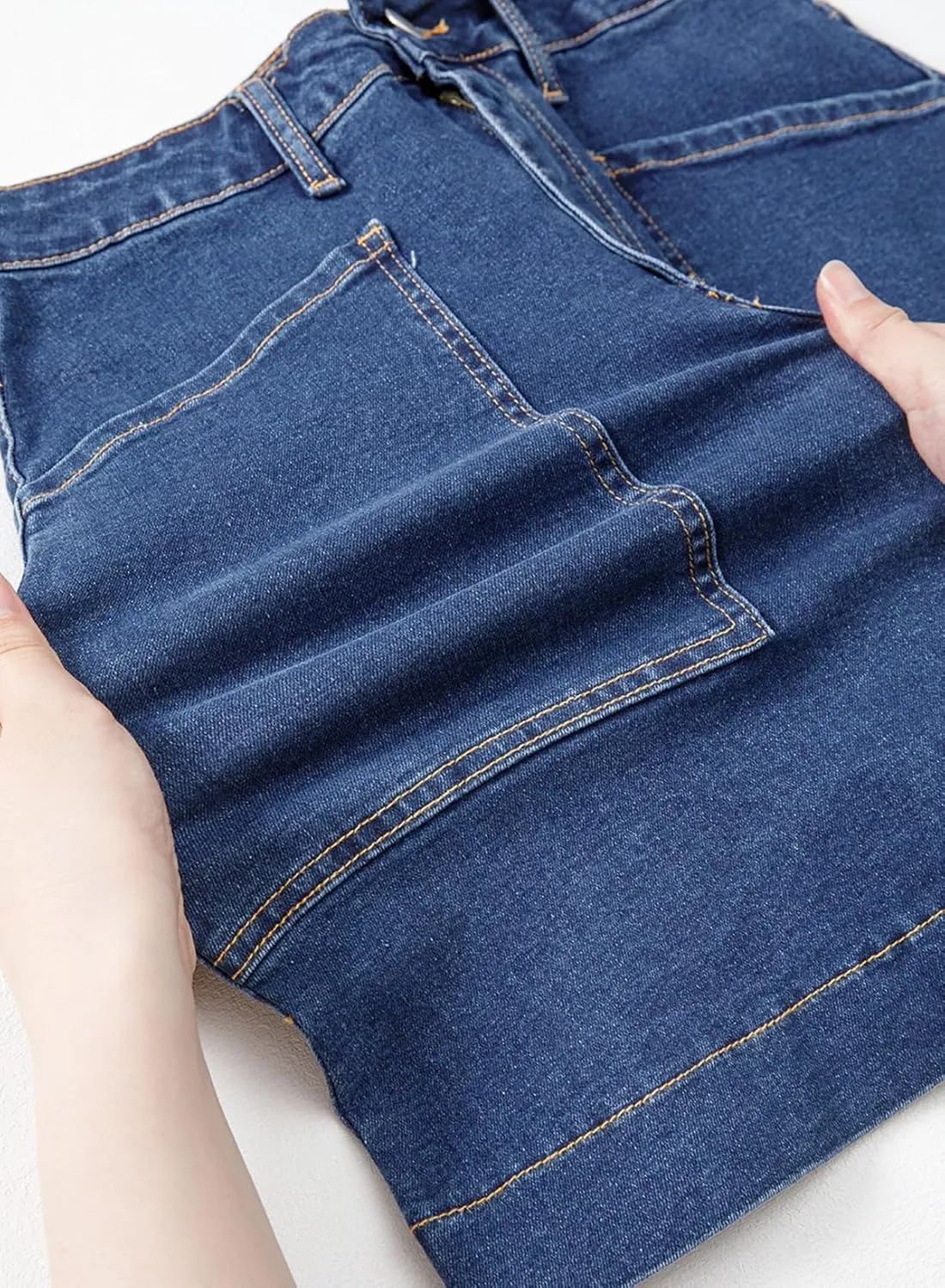 Sidefeel Women's Jean Skirt High Waisted Stretch Casual Summer Mini Skort Zimbaplatinum Denim Skirt with Pockets
