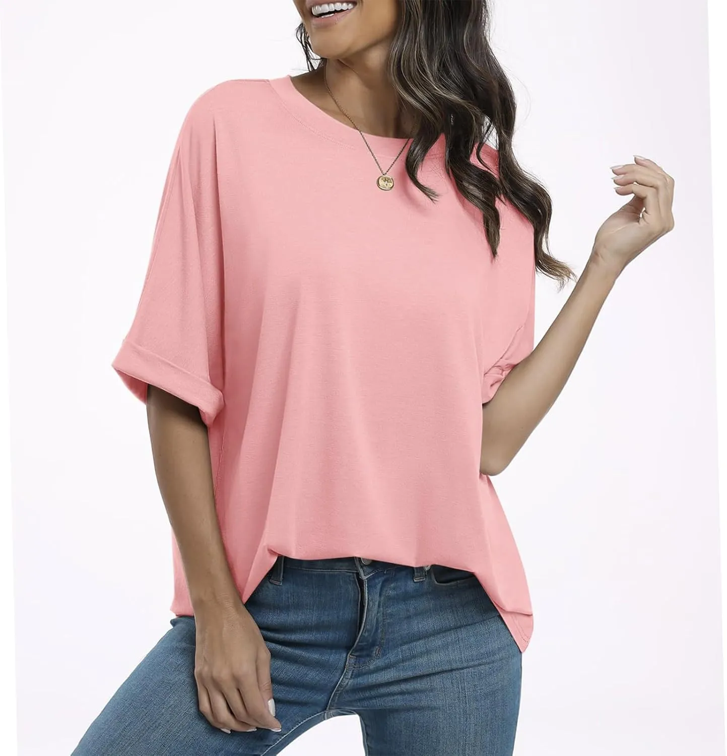 slqdgmryz Half Sleeve Tops for Women Crew Neck Oversized Striped Shirt Casual Cute Elbow Length Tee Shirts Dressy Blouses