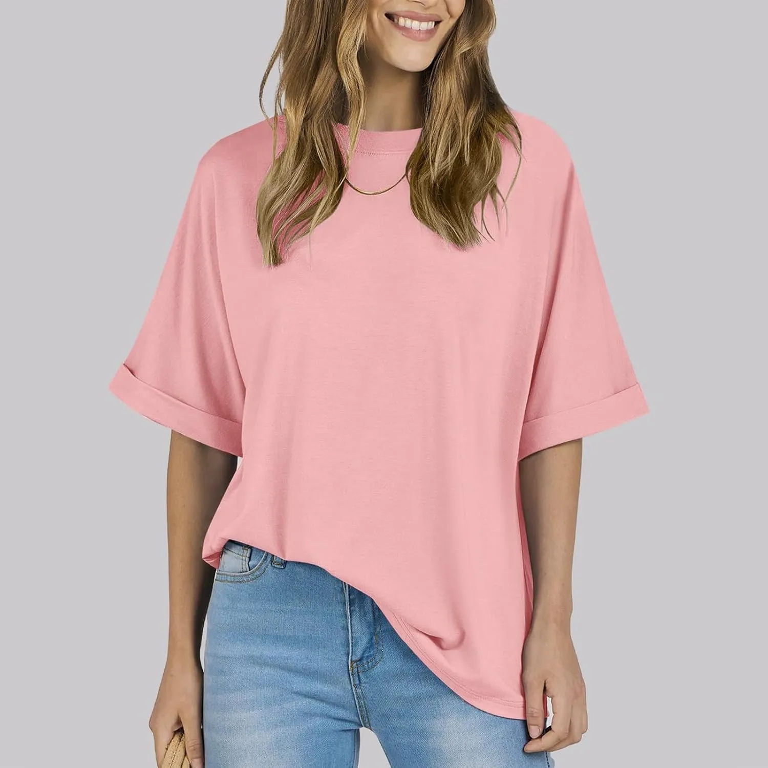 slqdgmryz Half Sleeve Tops for Women Crew Neck Oversized Striped Shirt Casual Cute Elbow Length Tee Shirts Dressy Blouses
