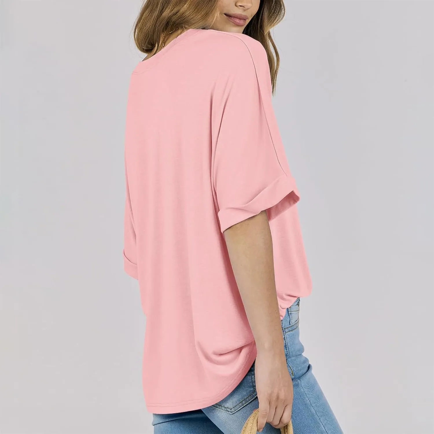 slqdgmryz Half Sleeve Tops for Women Crew Neck Oversized Striped Shirt Casual Cute Elbow Length Tee Shirts Dressy Blouses