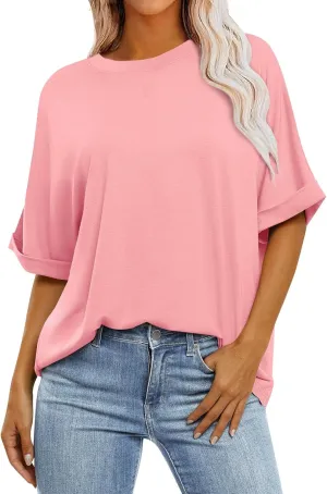 slqdgmryz Half Sleeve Tops for Women Crew Neck Oversized Striped Shirt Casual Cute Elbow Length Tee Shirts Dressy Blouses