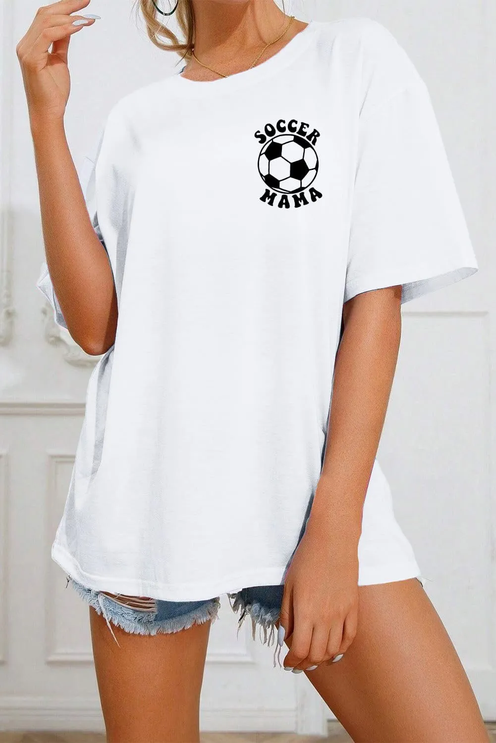 Soccer Mom Shirt for Women Soccer Mama Letter Printed Tee Funny Soccer Graphic T-Shirt Oversized Short Sleeve Tops