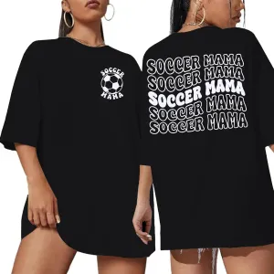 Soccer Mom Shirt for Women Soccer Mama Letter Printed Tee Funny Soccer Graphic T-Shirt Oversized Short Sleeve Tops