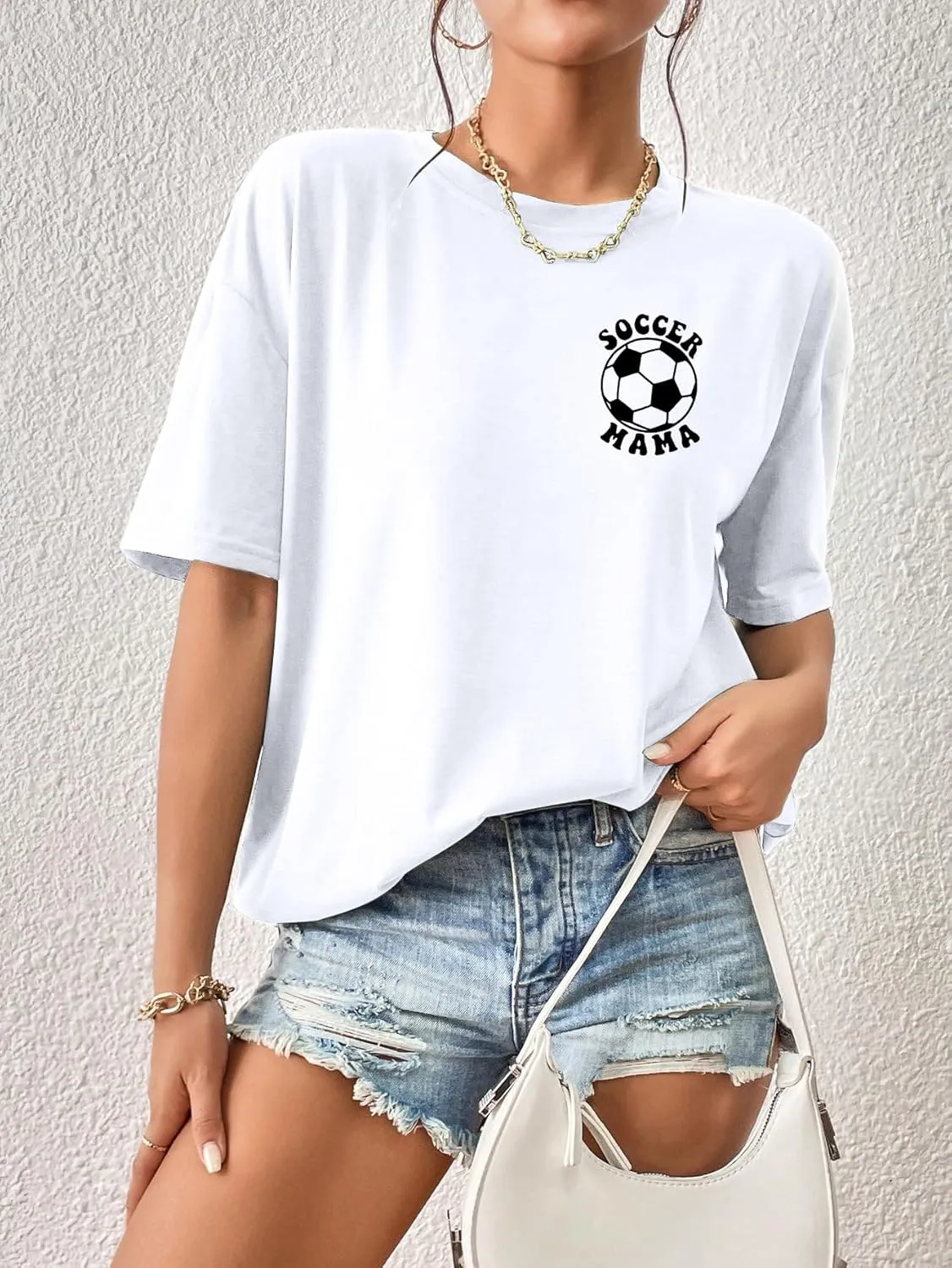Soccer Mom Shirt for Women Soccer Mama Letter Printed Tee Funny Soccer Graphic T-Shirt Oversized Short Sleeve Tops