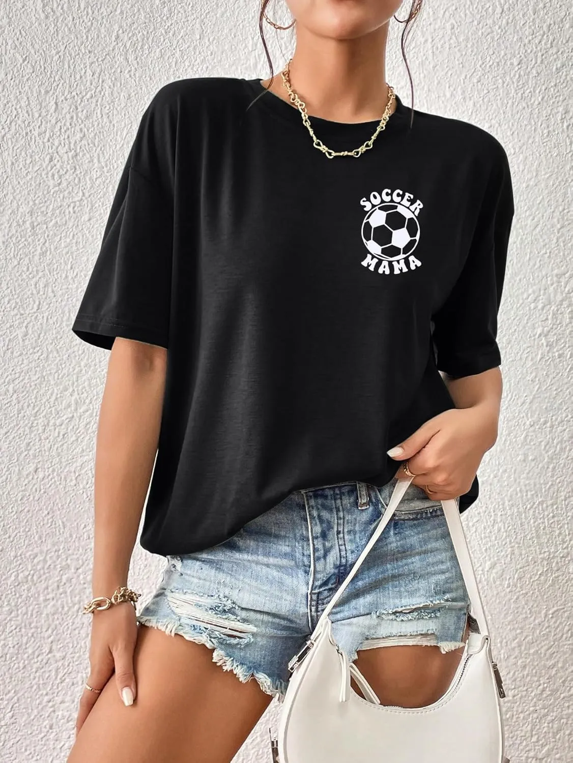 Soccer Mom Shirt for Women Soccer Mama Letter Printed Tee Funny Soccer Graphic T-Shirt Oversized Short Sleeve Tops