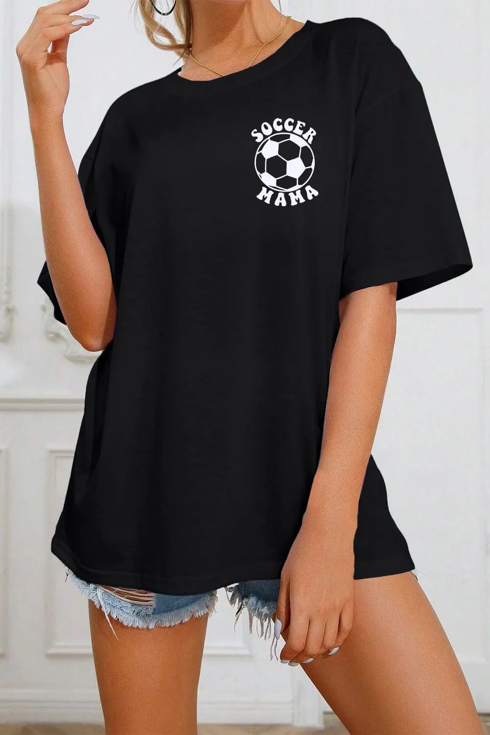 Soccer Mom Shirt for Women Soccer Mama Letter Printed Tee Funny Soccer Graphic T-Shirt Oversized Short Sleeve Tops