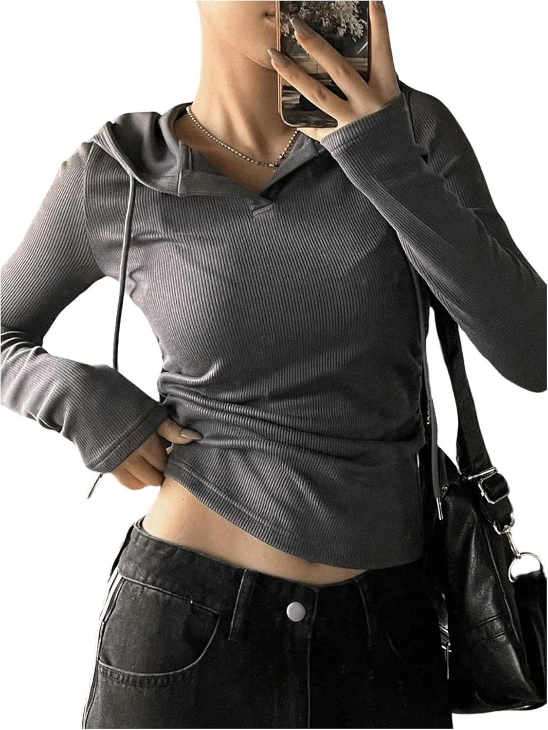 SweatyRocks Women's Cropped Hoodie Long Sleeve Athletic Workout Slim Fit Drawstring Tops