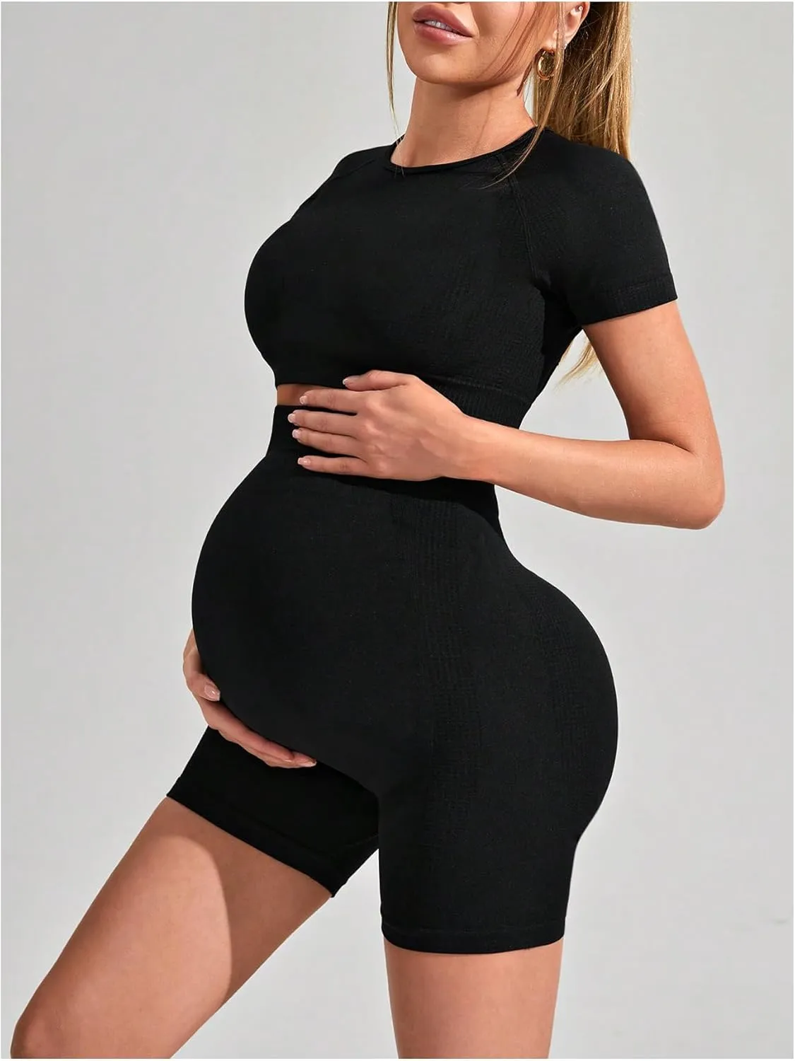 SweatyRocks Women's Maternity 2 Piece Outfits Cut Out Short Sleeve Crop Top and Shorts Set