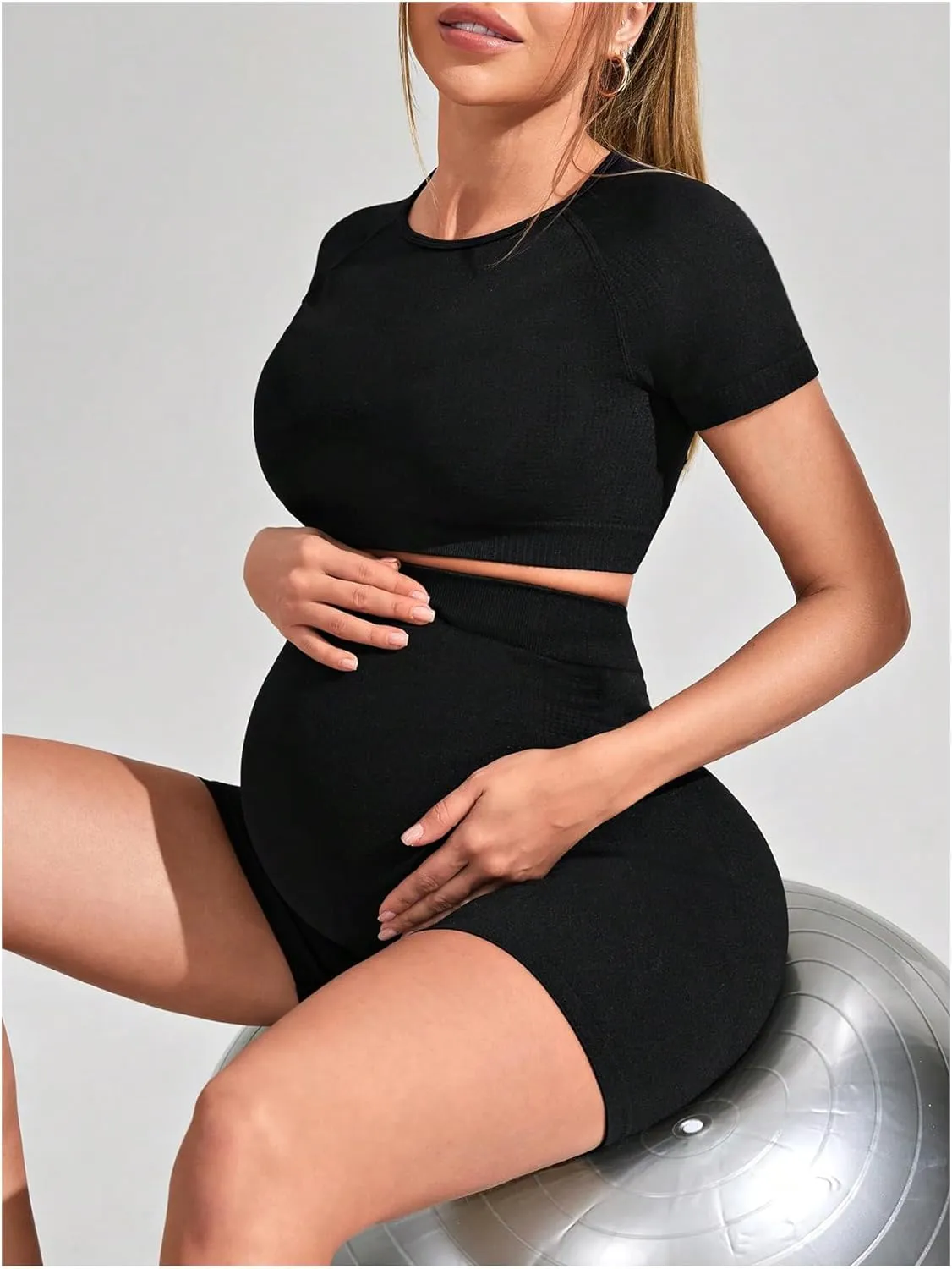 SweatyRocks Women's Maternity 2 Piece Outfits Cut Out Short Sleeve Crop Top and Shorts Set