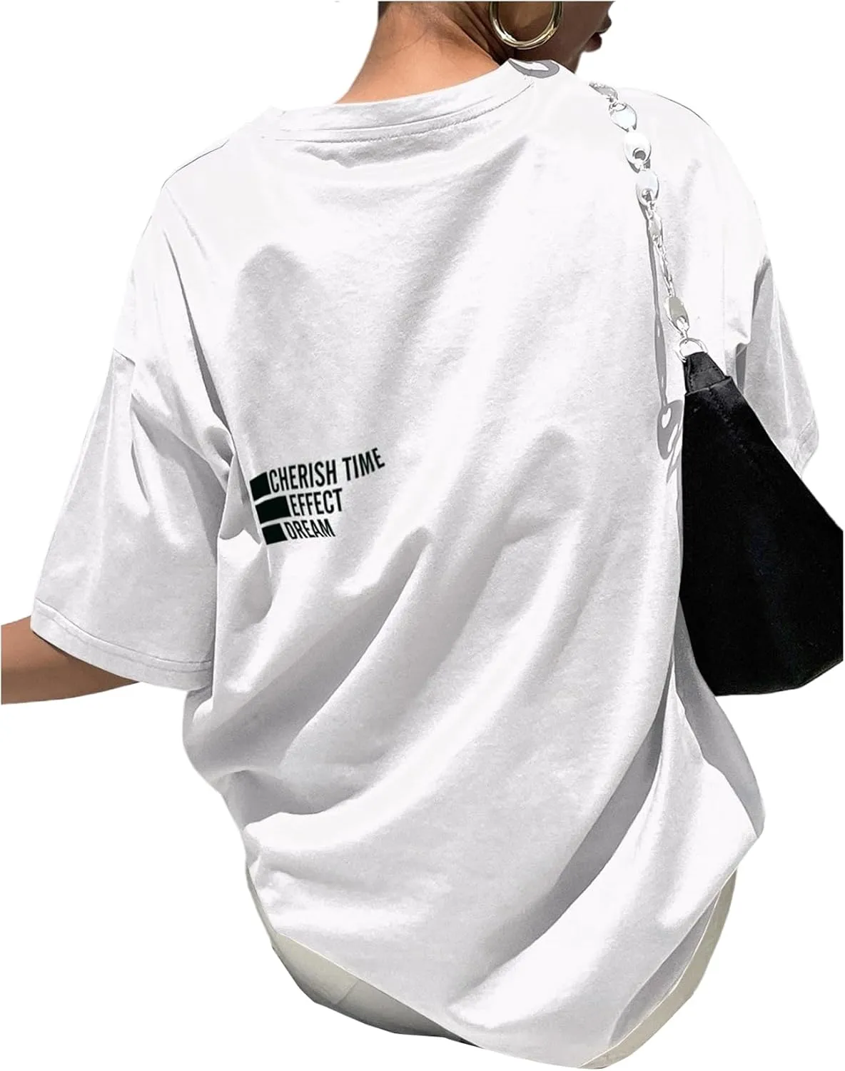 SweatyRocks Women's Summer Tops Oversized Letter Graphic Tees Short Sleeve Crew Neck T-Shirt